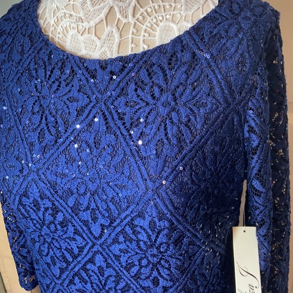 Nwt Eliza J Navy Sequin cocktail lace sequin Navy dress - Picture 5 of 11